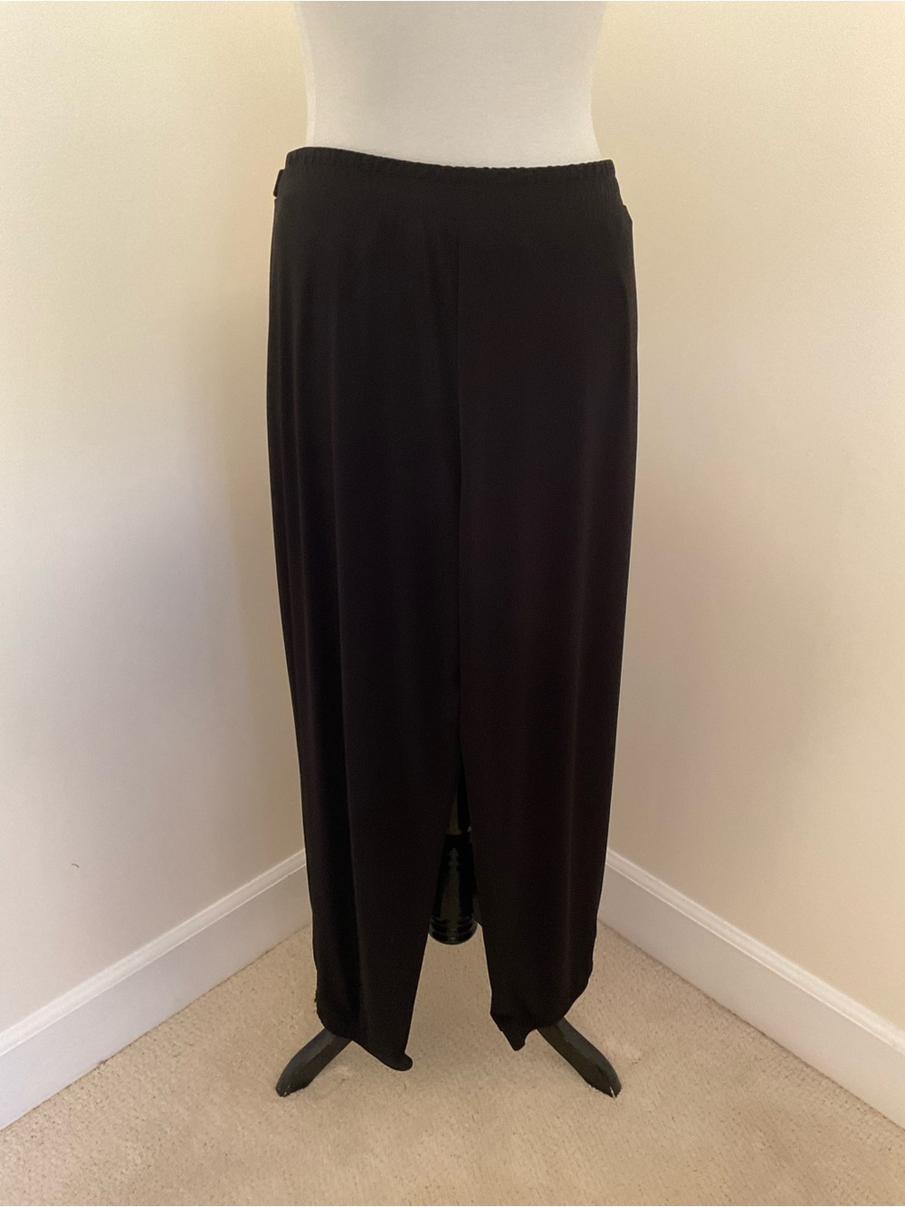 Susan Graver Women’s Black Elastic-Waist Joggers with Ankle Zip Detail
